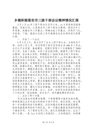 乡镇积极落实市三级干部会议精神情况汇报