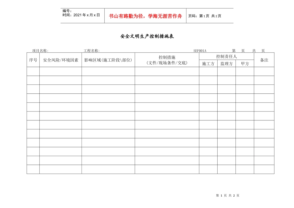 SEF001安全文明生产控制措施表_第1页