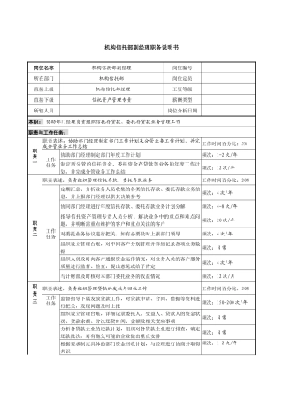 信托投资公司机构信托部副经理职务说明书