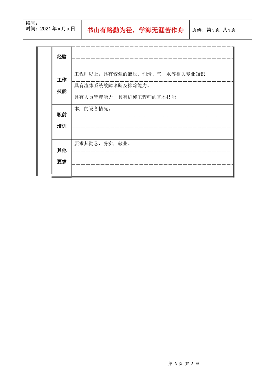 轧钢厂设备动力科副科长2岗位职位说明书_第3页