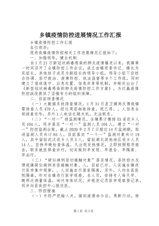 乡镇疫情防控进展情况工作汇报