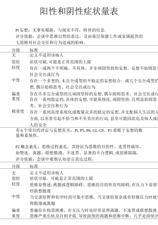 阳性和阴性症状量表(panss量表)