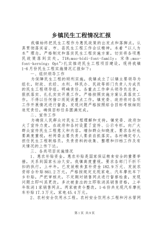 乡镇民生工程情况汇报