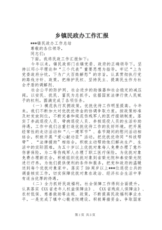 乡镇民政办工作汇报