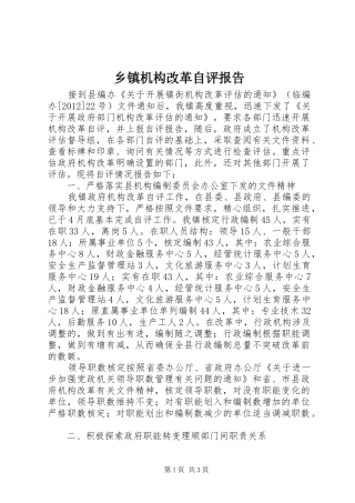 乡镇机构改革自评报告