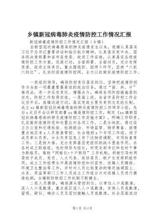 乡镇新冠病毒肺炎疫情防控工作情况汇报