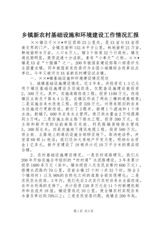 乡镇新农村基础设施和环境建设工作情况汇报