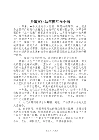 乡镇文化站年度汇报小结
