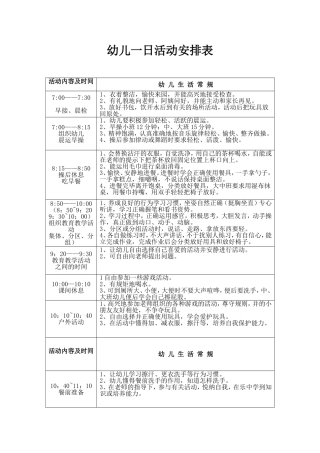 幼儿园一日活动安排表