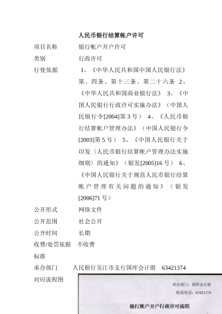 人民币银行结算帐户许可