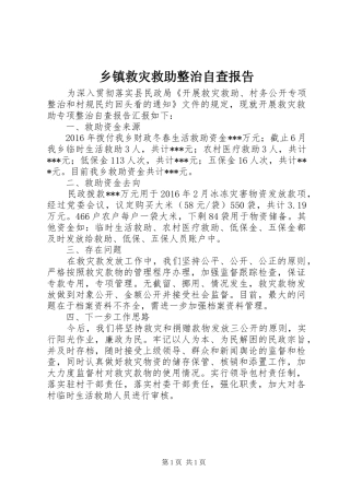 乡镇救灾救助整治自查报告