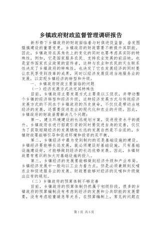 乡镇政府财政监督管理调研报告