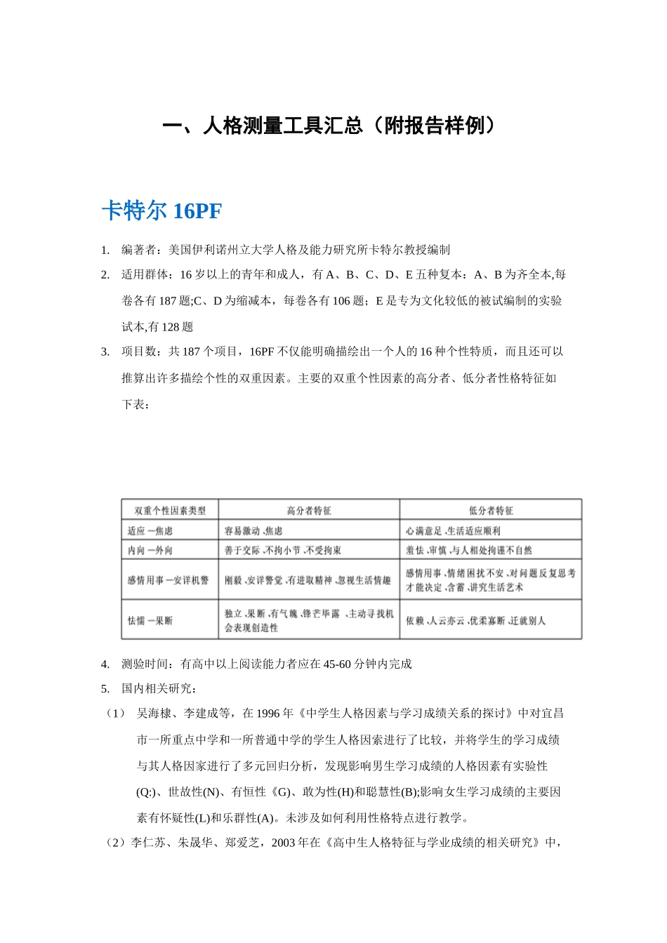 人格测量工具及报告样例汇总11.24_第1页