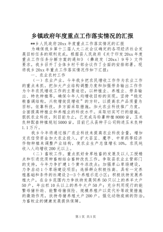 乡镇政府年度重点工作落实情况的汇报
