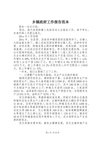 乡镇政府工作报告范本