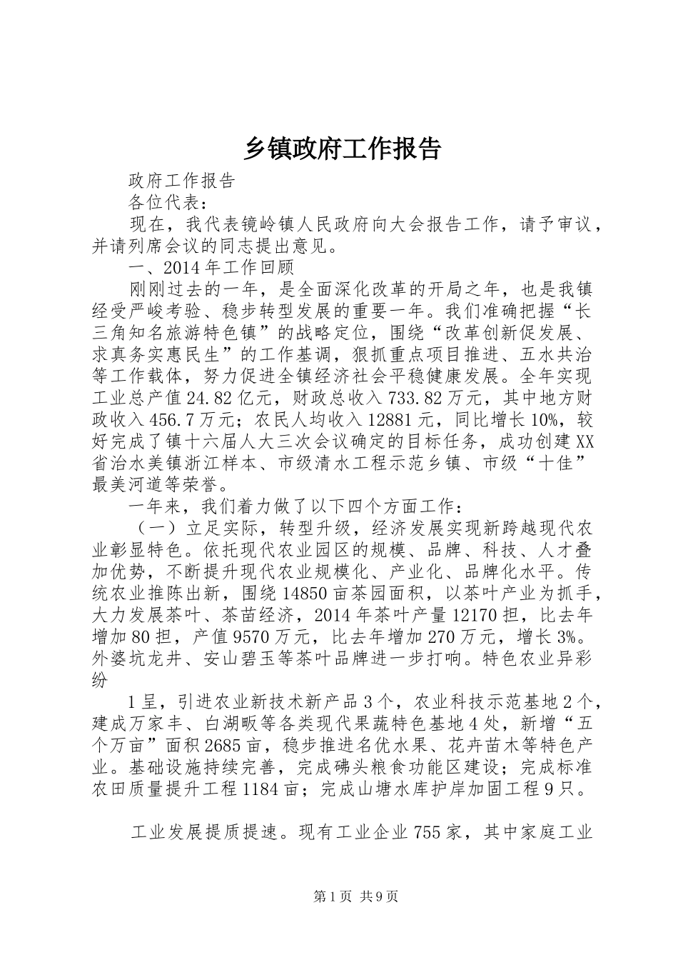 乡镇政府工作报告 (13)_第1页