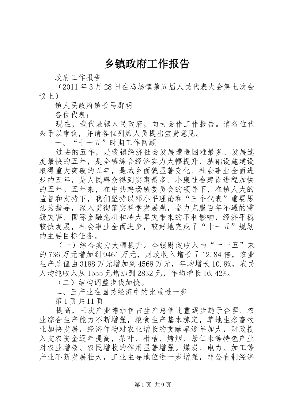 乡镇政府工作报告 (12)_第1页