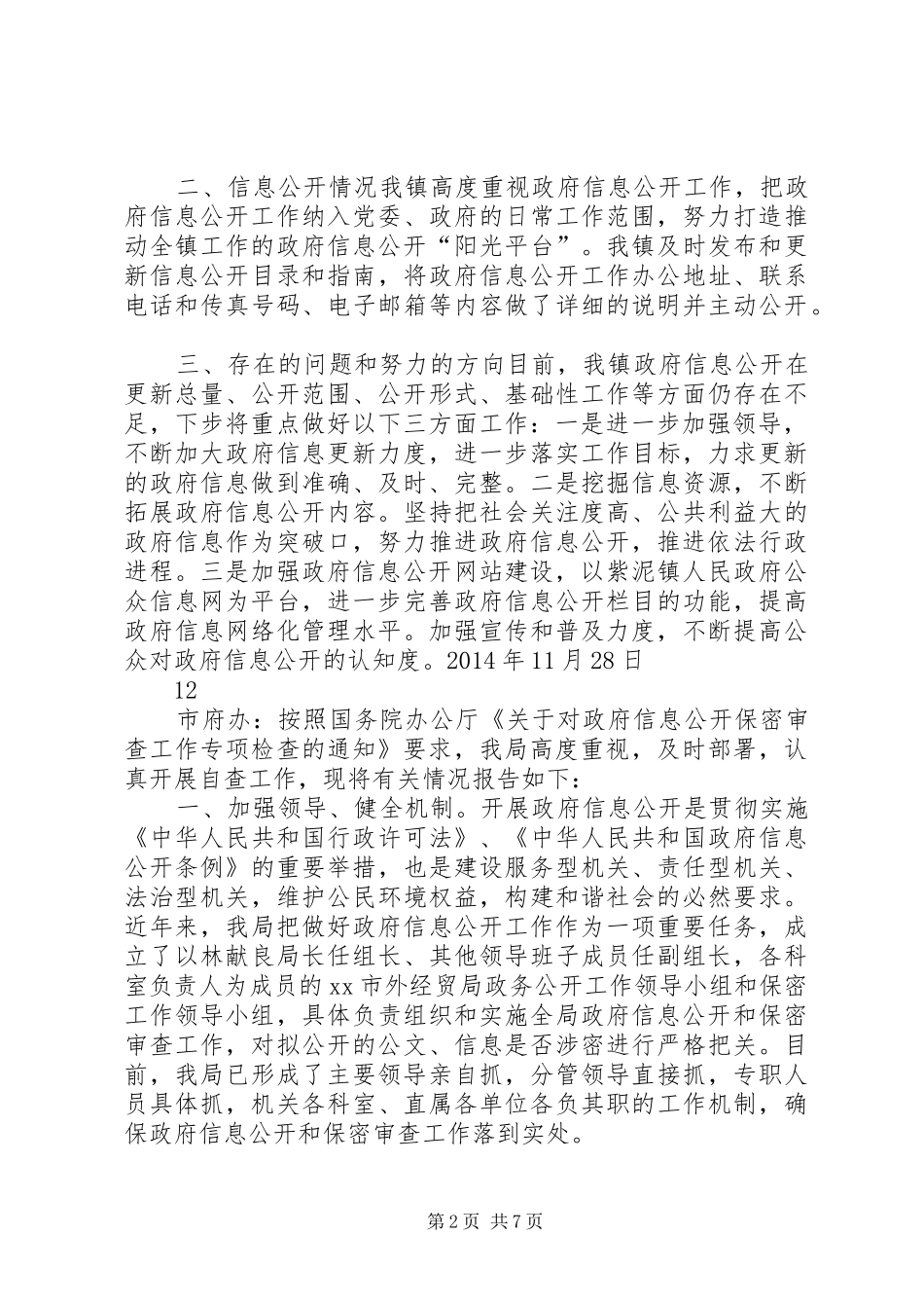 乡镇政府信息公开自查报告_第2页