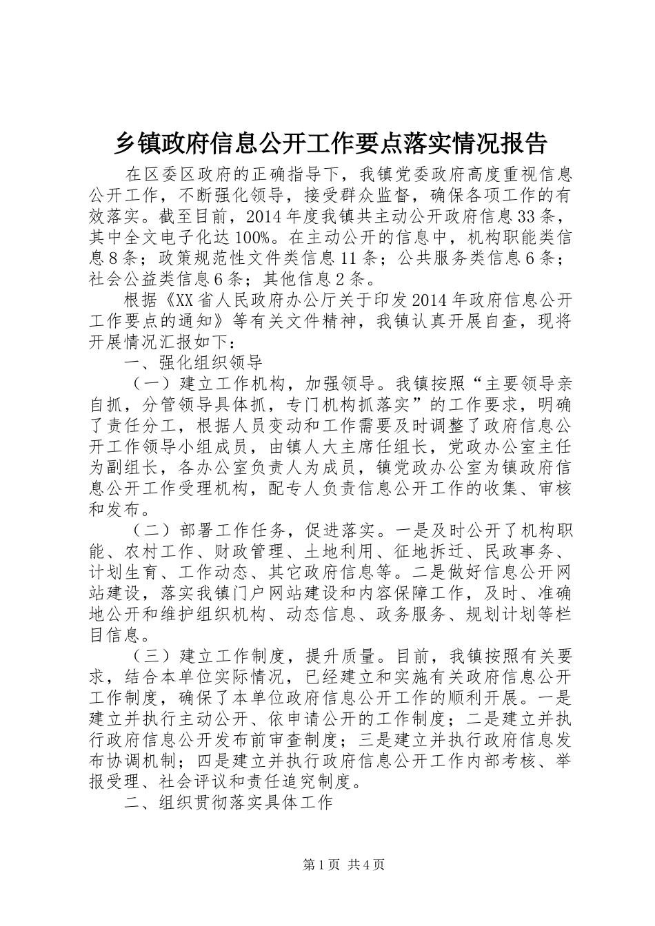 乡镇政府信息公开工作要点落实情况报告_第1页