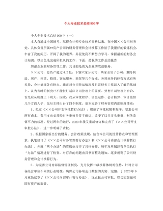 个人专业技术总结900字