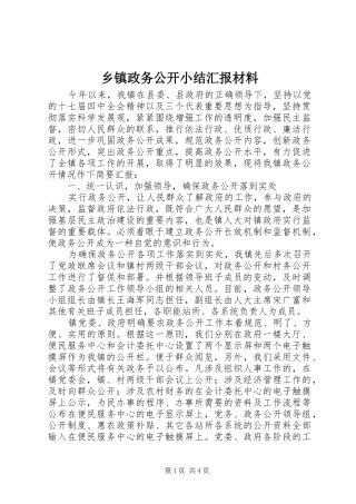 乡镇政务公开小结汇报材料