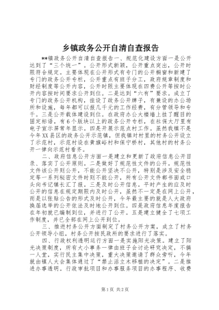 乡镇政务公开自清自查报告