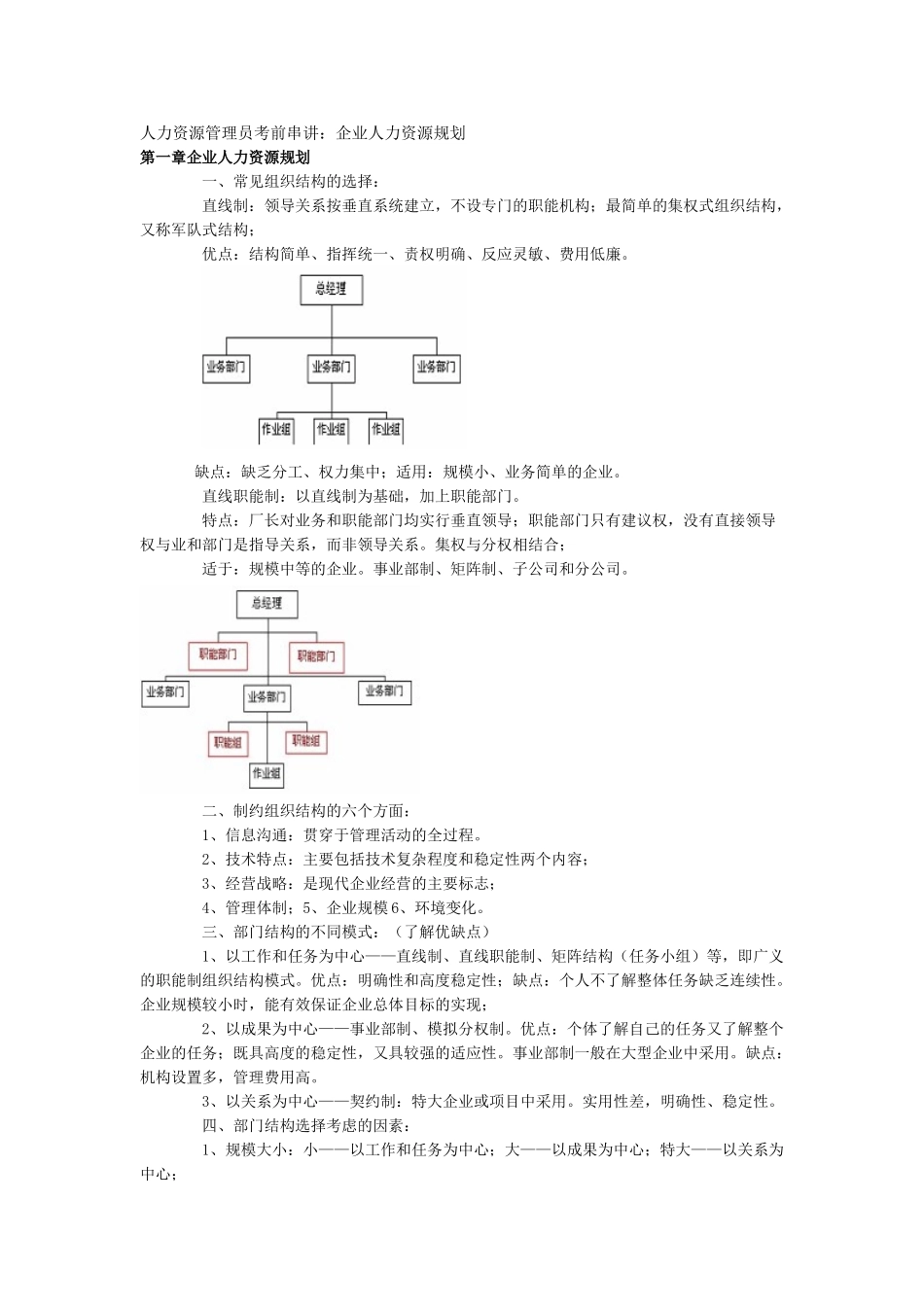 人力资源管理员考前串讲：企业人力资源规划_第1页