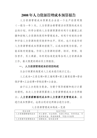 人力资源成本预算报告(略)
