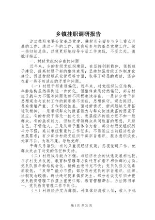 乡镇挂职调研报告