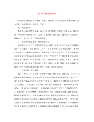 电厂的工作月总结范文