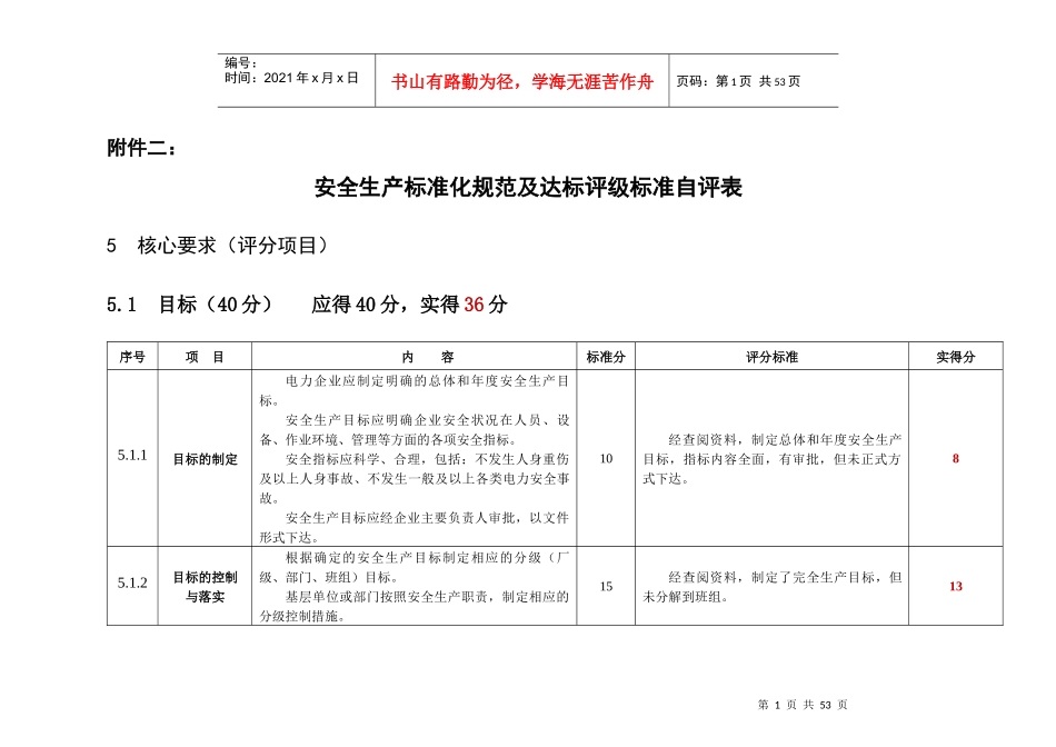 安全生产标准化规范及达标评级标准自评表_第1页