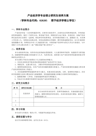 产业经济学专业硕士研究生培养方案