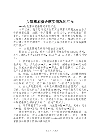乡镇惠农资金落实情况的汇报