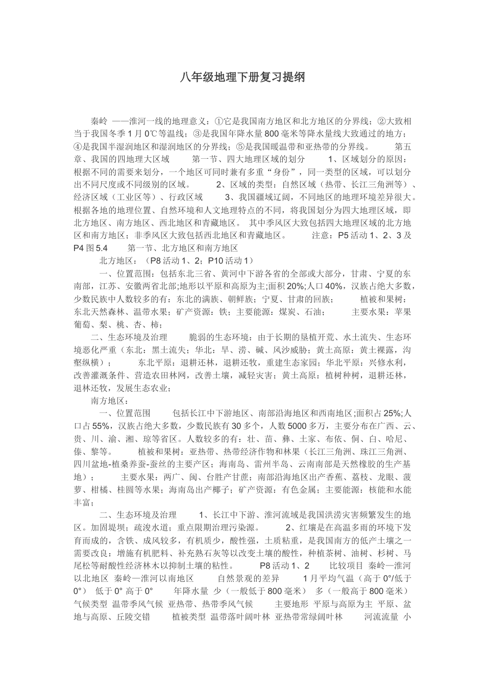 八年级地理下册复习提纲_第1页