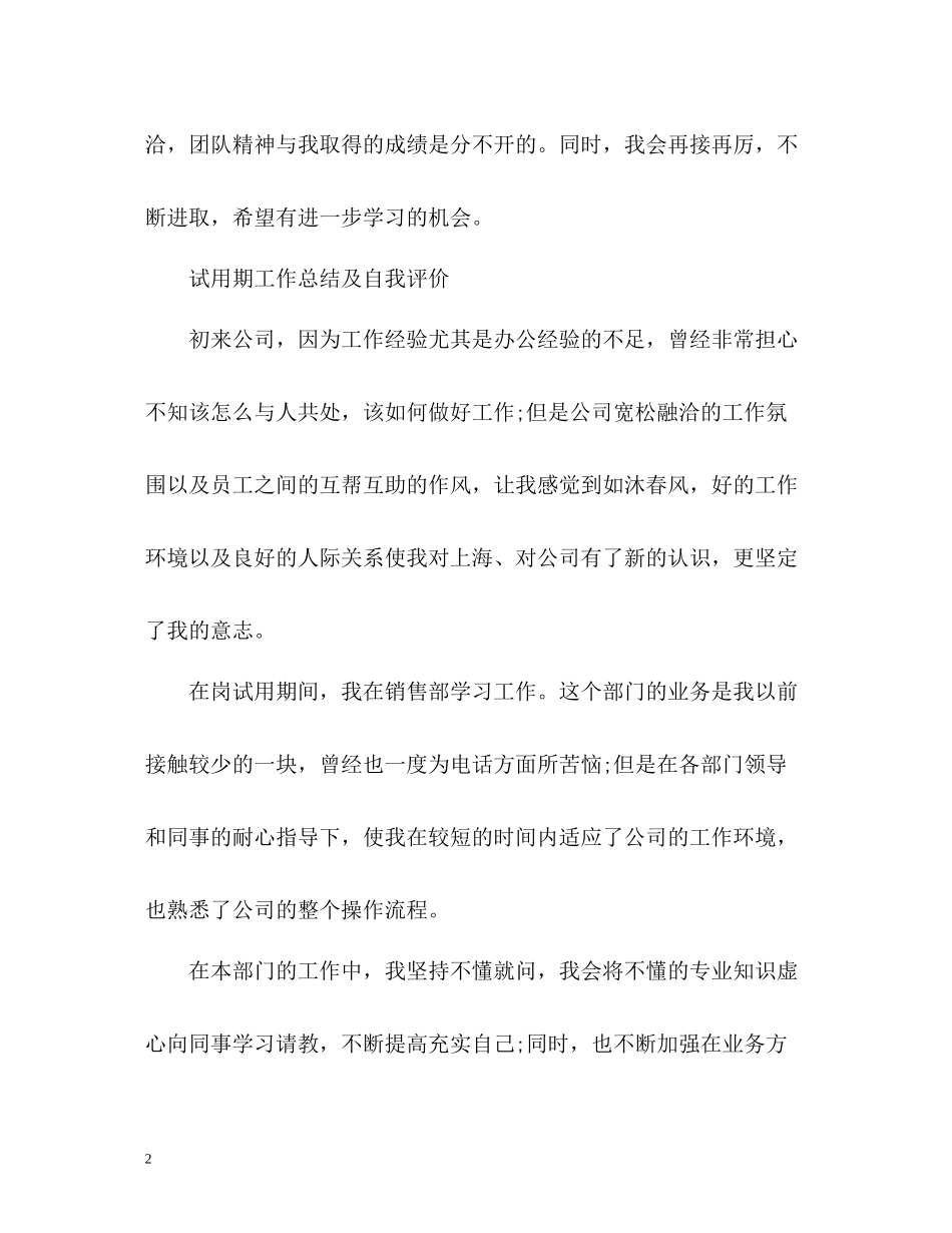试用期工作总结及自我评价_第2页