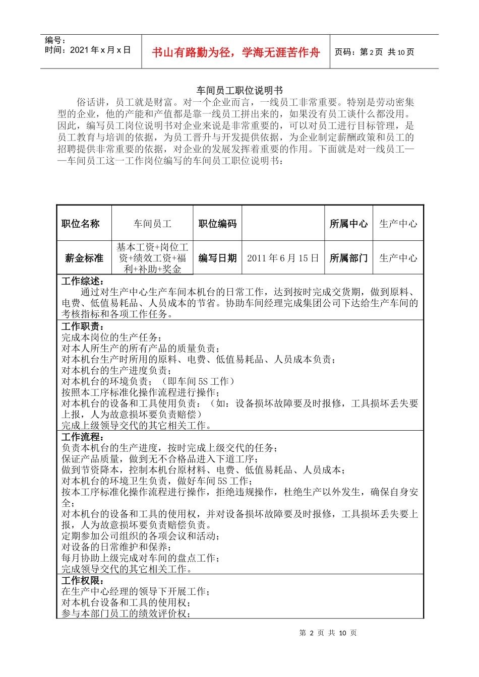 车间员工职位说明书_第2页