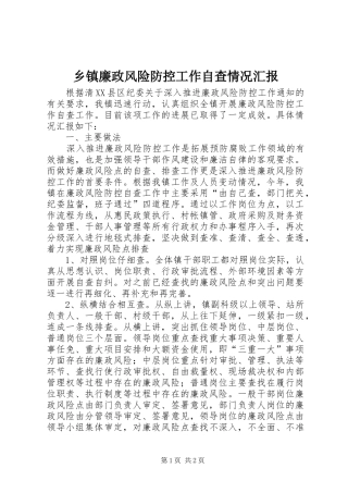 乡镇廉政风险防控工作自查情况汇报