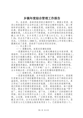 乡镇年度综合管理工作报告