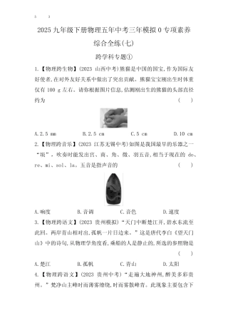 ...九年级下册物理五年中考三年模拟007-专项素养综合全练(七)含答案