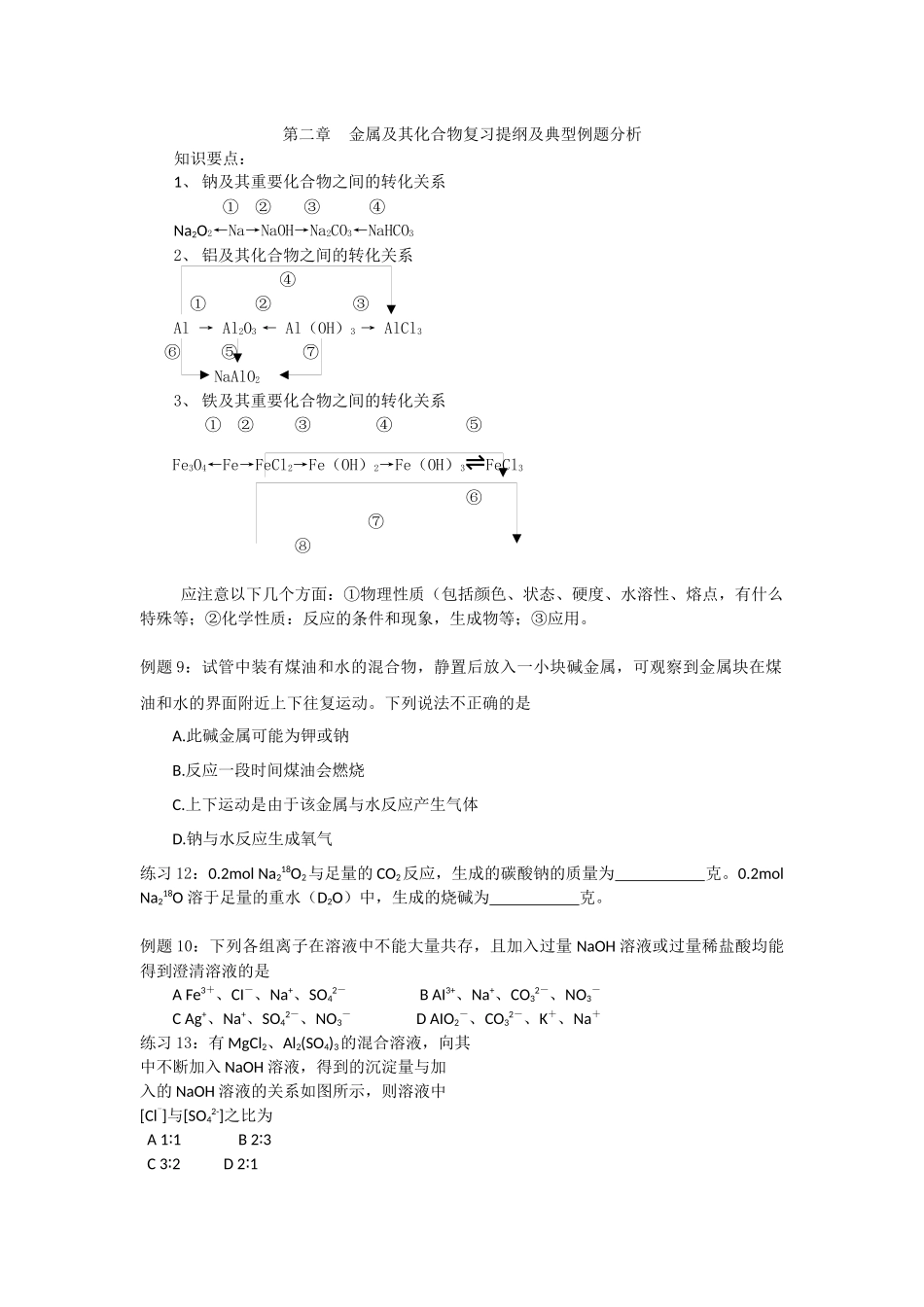 金属及其化合物复习提纲及典型例题分析_第1页