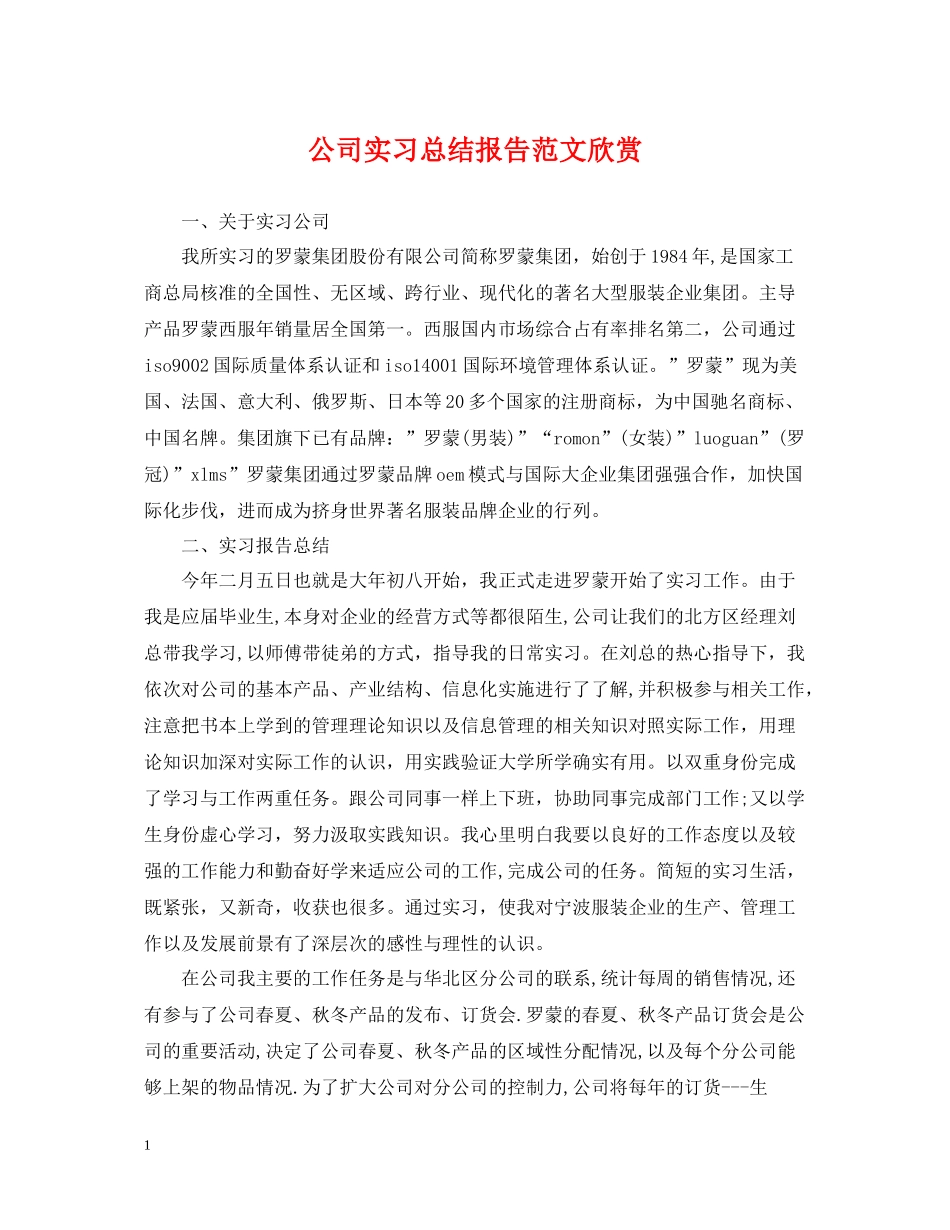 公司实习总结报告范文欣赏_第1页