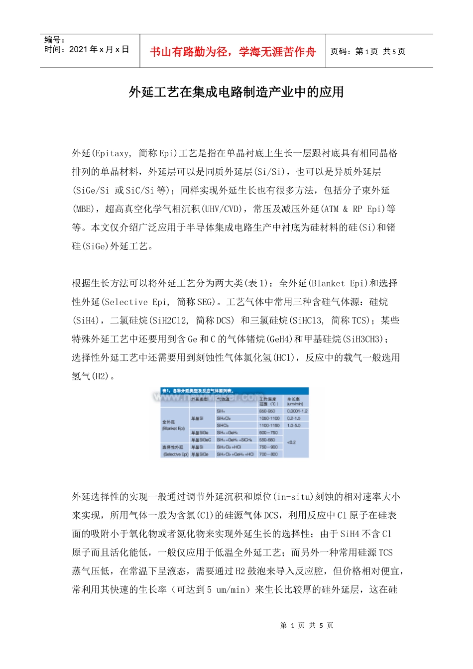 外延工艺在集成电路制造产业中的应用(doc5)(1)_第1页