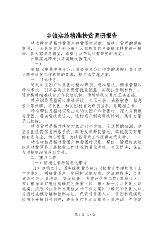 乡镇实施精准扶贫调研报告