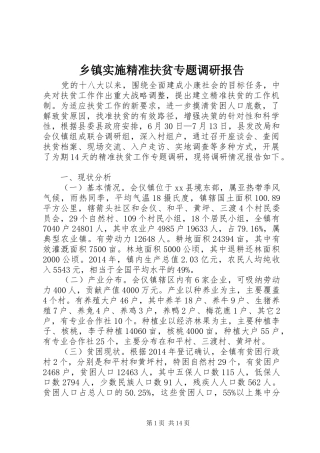 乡镇实施精准扶贫专题调研报告