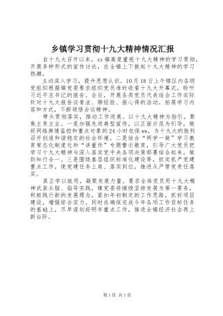 乡镇学习贯彻十九大精神情况汇报