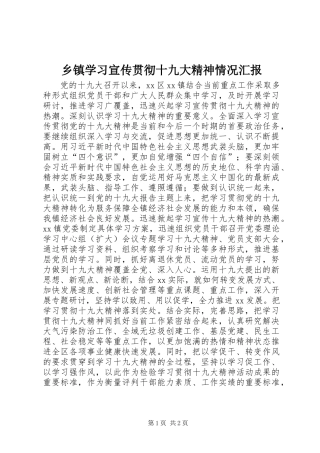 乡镇学习宣传贯彻十九大精神情况汇报