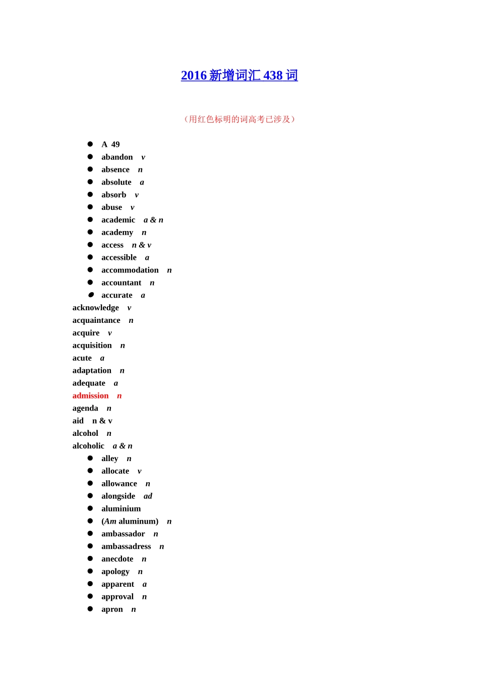 2016新增词汇438词_第1页