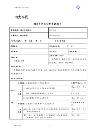 动力车间职务说明书