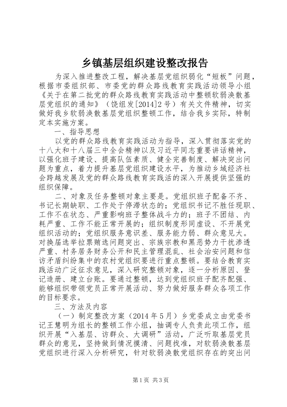 乡镇基层组织建设整改报告_第1页