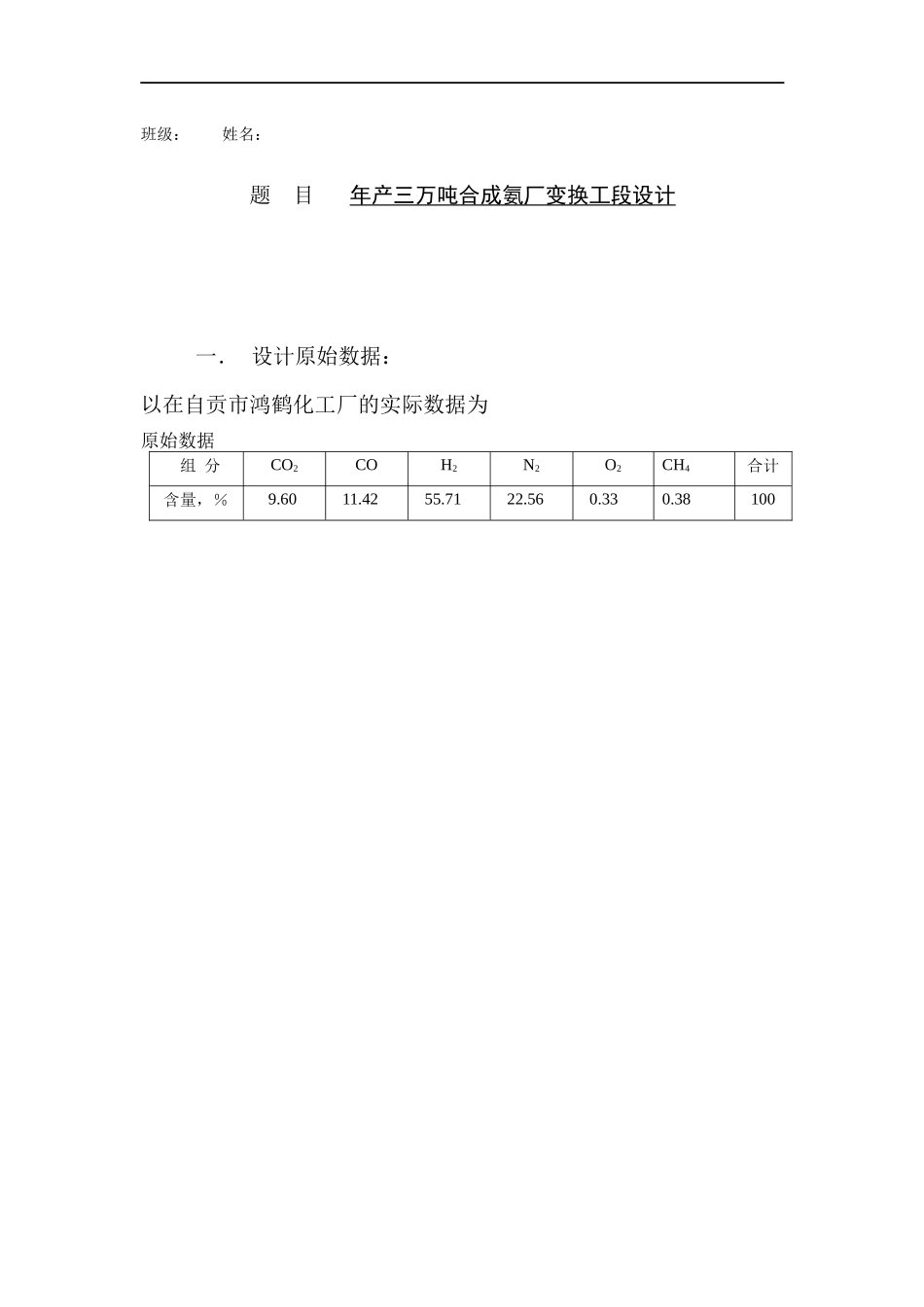 4产万吨合成氨厂变换工段工艺设计_第1页